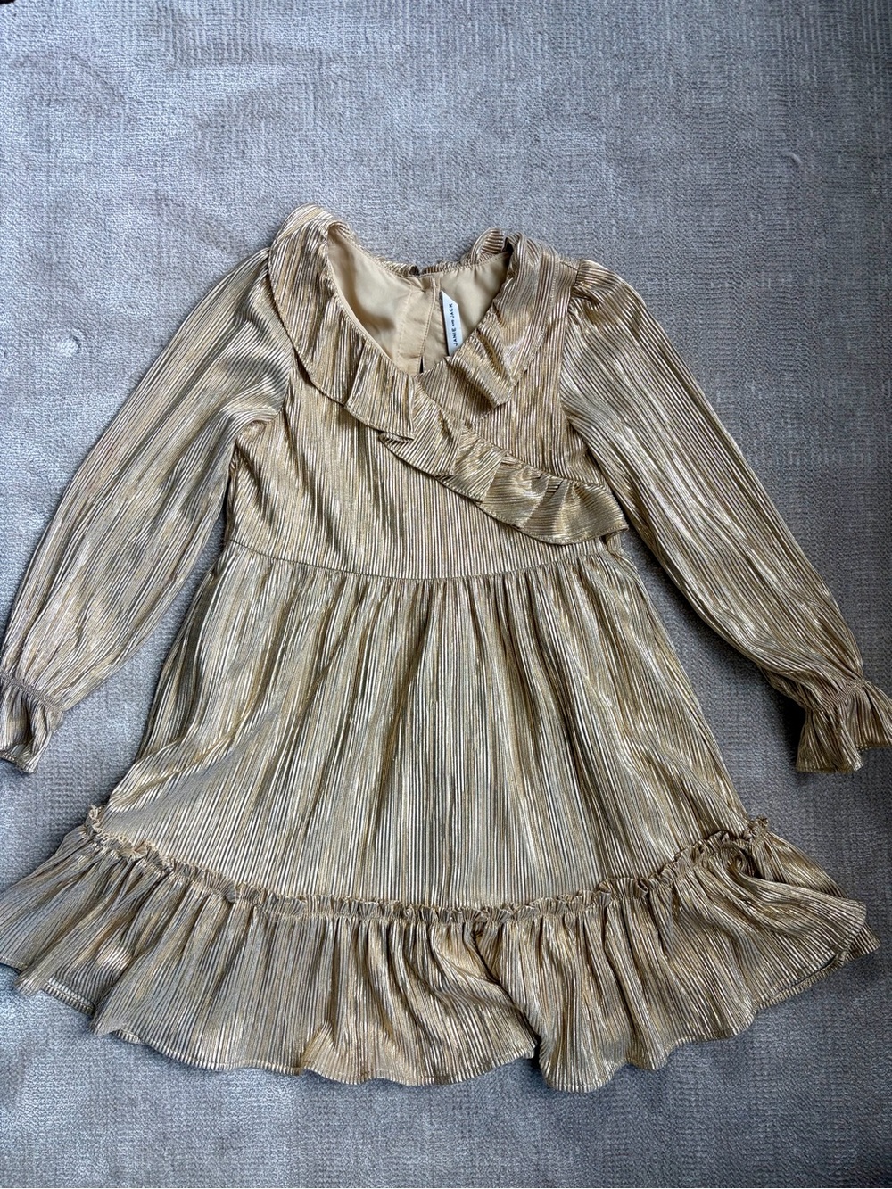 Janie and Jack Metallic Gold Pleated Ruffle Dress
